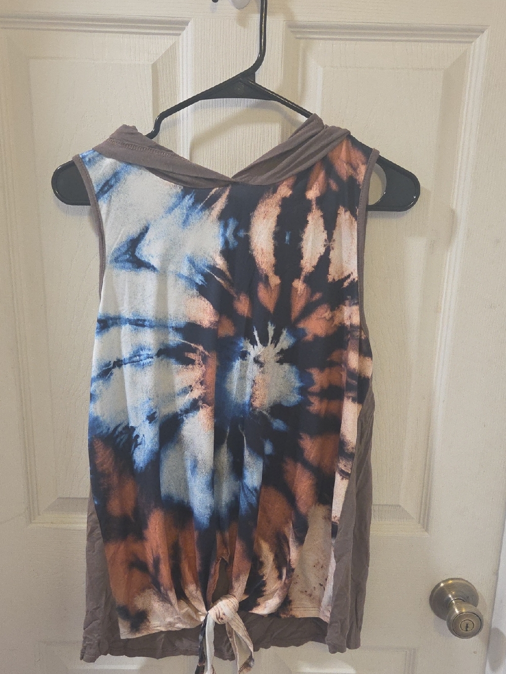 Tie-Dye Hooded Tank Top in Blue and Brown